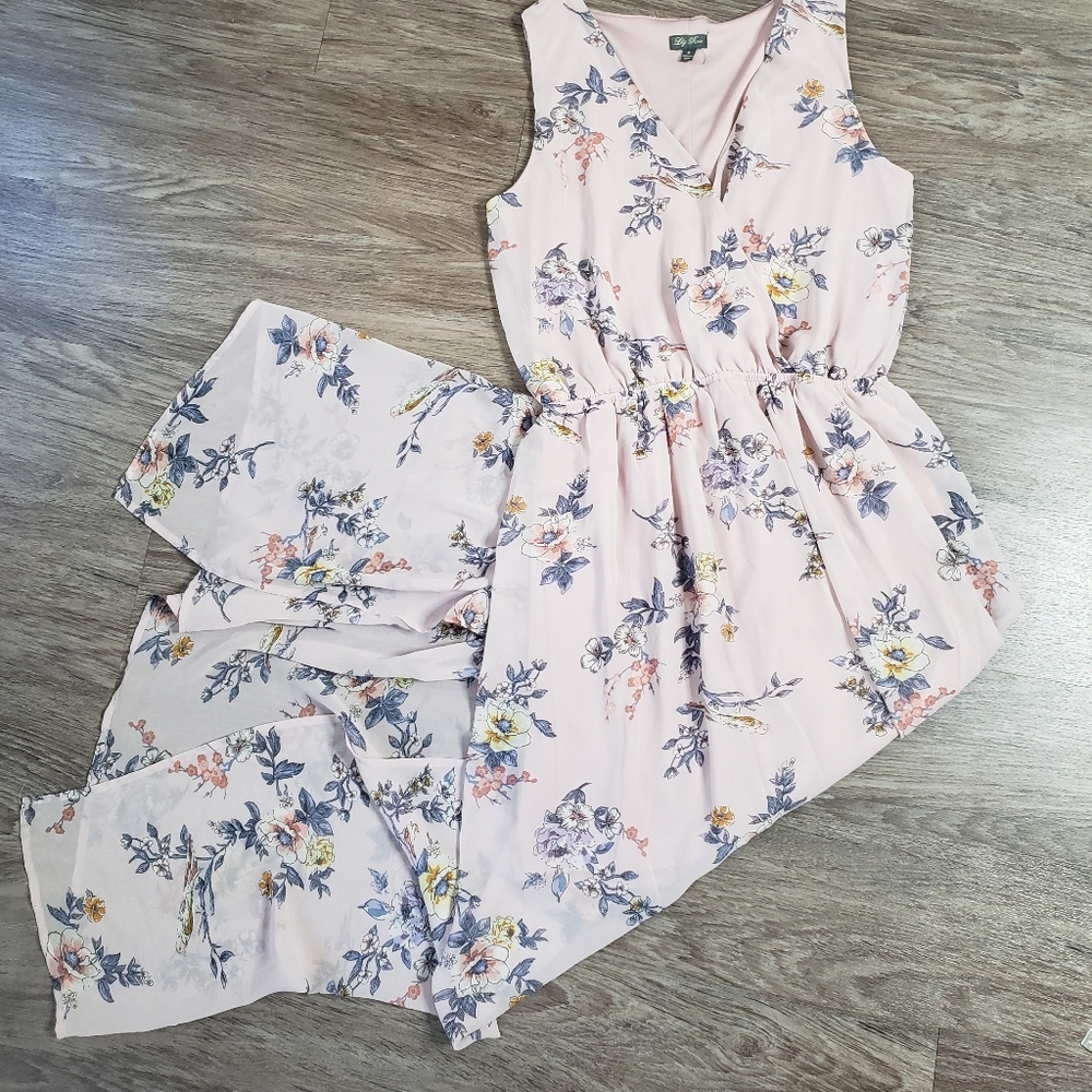 Lily Rose Lavender Floral Chiffon Maxi Dress Wrap Neckline Boho Peasant Girly MD